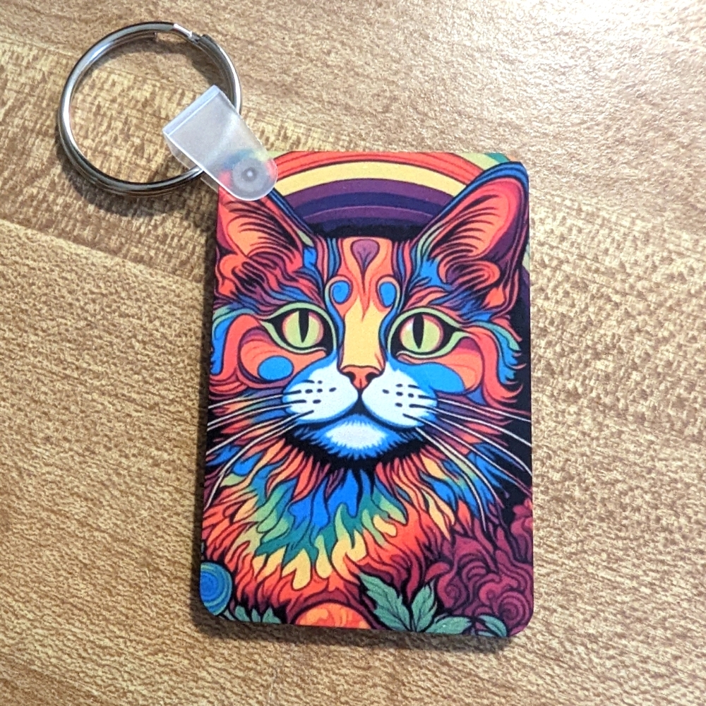 Handmade Psychedelic Cat Keychain